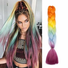 UK High Quality Jumbo Braiding Hair Extensions Afro Box Braids Ombre Rainbow 24"