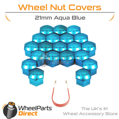 Aqua Blue Wheel Nut Bolt Covers 21mm GEN2 For Toyota Avensis Verso 01-09