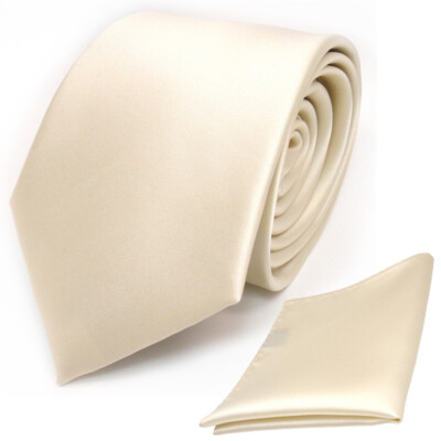 schöne TigerTie Krawatte + Einstecktuch creme beige elfenbein uni - Binder Tie