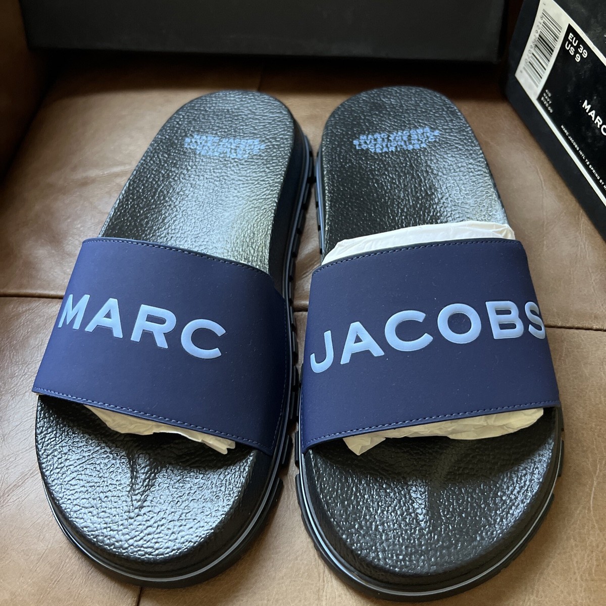 NEW Marc Jacobs Slides The Slide Sandals Logo Slip On Shoes Womens