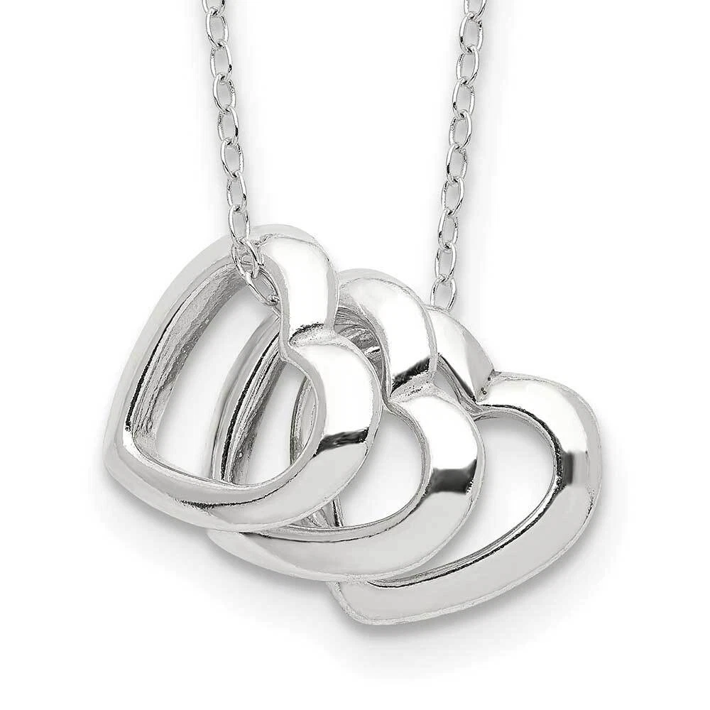 Sterling Silver Polished Fancy 3 Heart Necklace 18