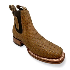 Men's Short Ankle Genuine Leather Rodeo Petatillo Boot Square Toe