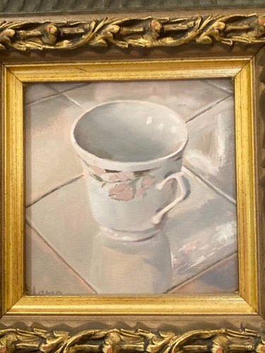 Original Framed Hand Painted Oil Painting - The Coffee Cup - Picture 2 of 3