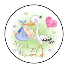 30 IT'S A BOY BABY SHOWER ENVELOPE SEALS LABELS STICKERS 1.5" ROUND STORK