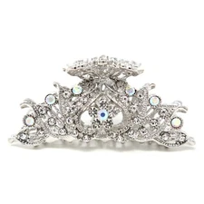 New XL Silver Plated metal rhinestone flowers hair claw clips pins for woman 