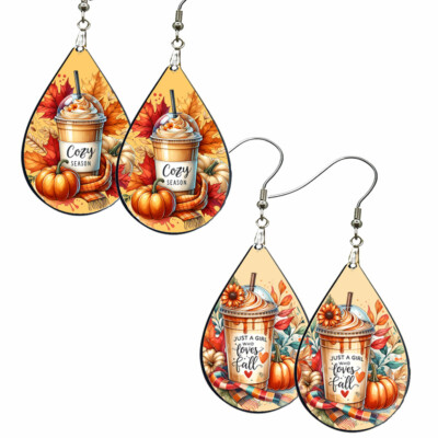 2 PAIRS Autumn Lover Gift Earrings Teardrop Just A Girl Who Loves Fall Jewelry