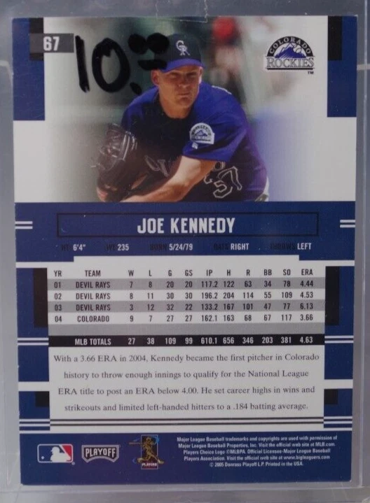 JOE KENNEDY 2005 PLAYOFF PRESTIGE CARTÃO AUTOGRAFADO COLORADO ROCKIES - Imagem 4 de 4