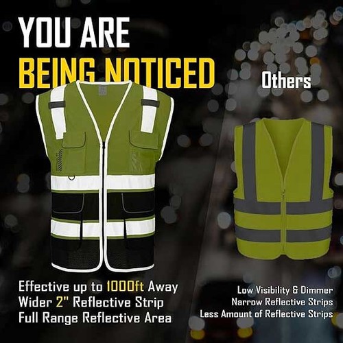 9 Taschen reflektierende Netz Sicherheitsweste gelb Herren Hi-Vis Arbeitsweste Klasse 2 ANSI - Bild 18 von 25