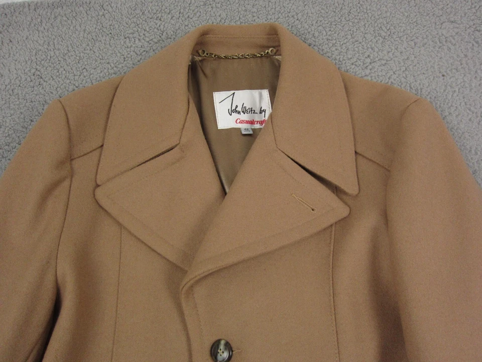 True Vintage John Weitz Trench Coat Mens 42 Brown Jacket Wool Long Soft 70s 80s - Image 2 of 4