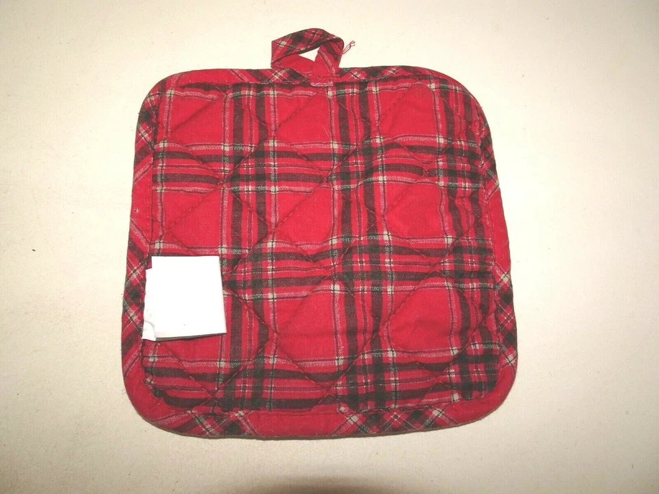 Christmas Santa Yellow Smiley Face Happy Red Black Plaid Hot Pad - Image 2 of 2