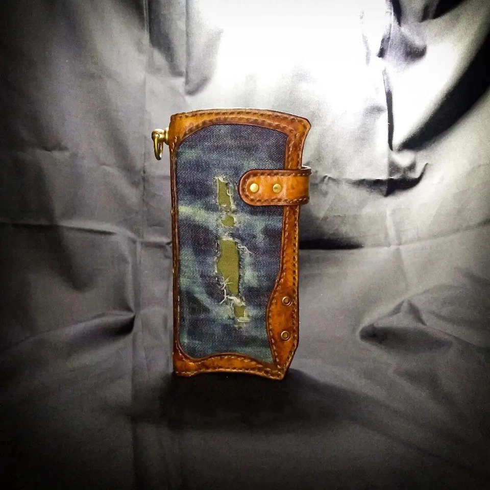 Denim Jeans Cartera Larga, Motocicleta Cuero Cartera, Camionero Cosido Hombre Cartera Foto 2 de 4