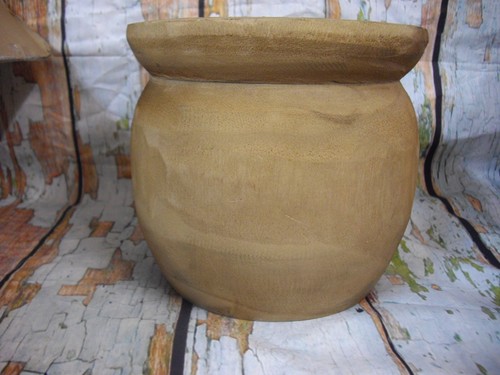 WOOD BOWL VASE 8" ROUND HANDMADE BROWN - Picture 2 of 7