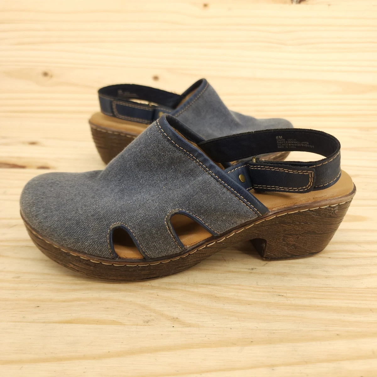 Born Women s Clog Sandals Sz 8 Blue Denim Chic Western Slingback Comfort Shoes