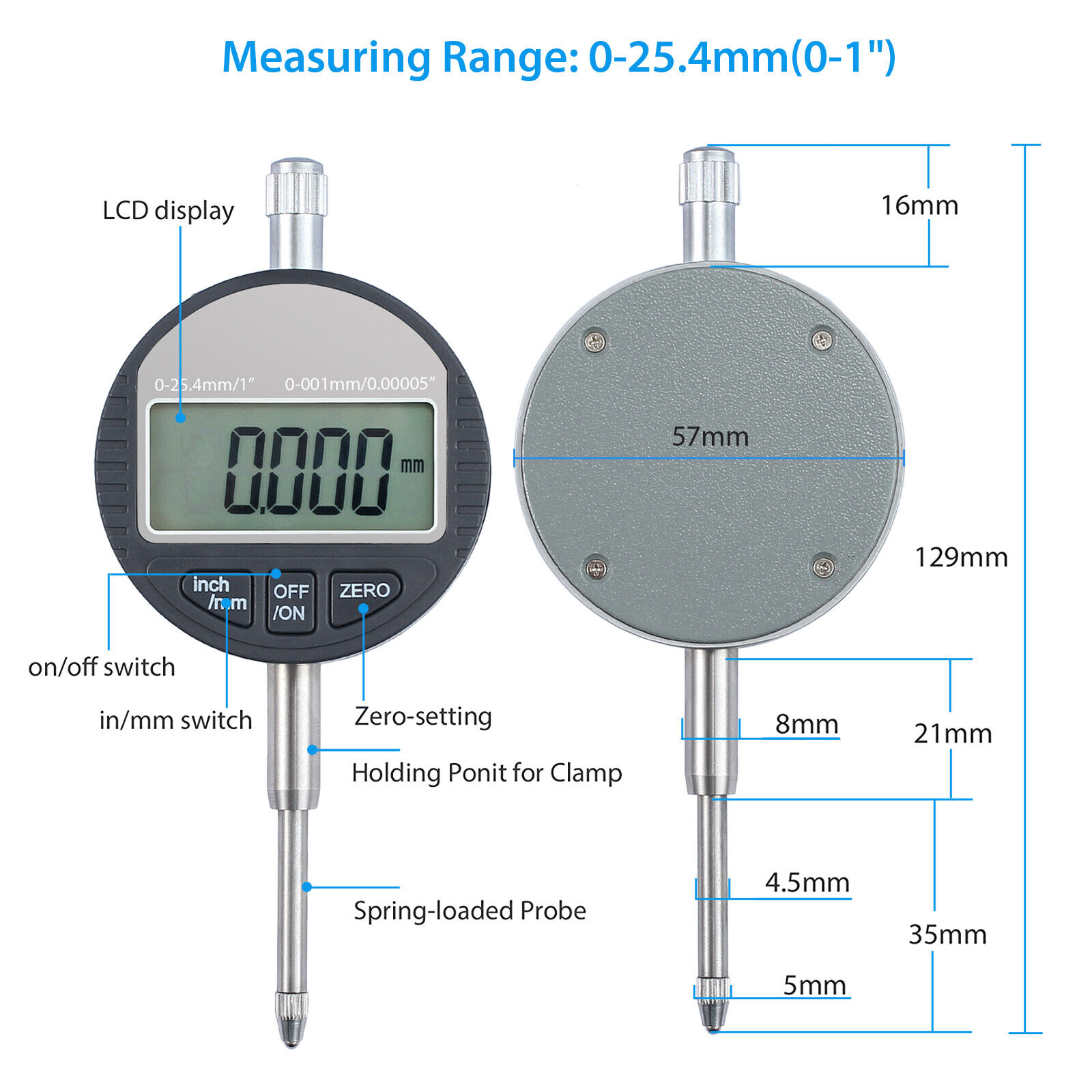 Digital Magnet Messuhr Messgerät Messbereich 25,4 mm 0,001 mm Präzisionswerkzeug