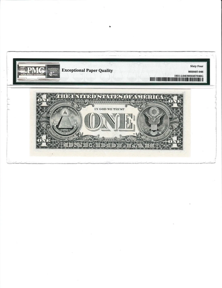 $1  ONE DOLLAR  Federal Reserve note BINARY LOW Serial Number 000007770  PMG - Image 3 of 3