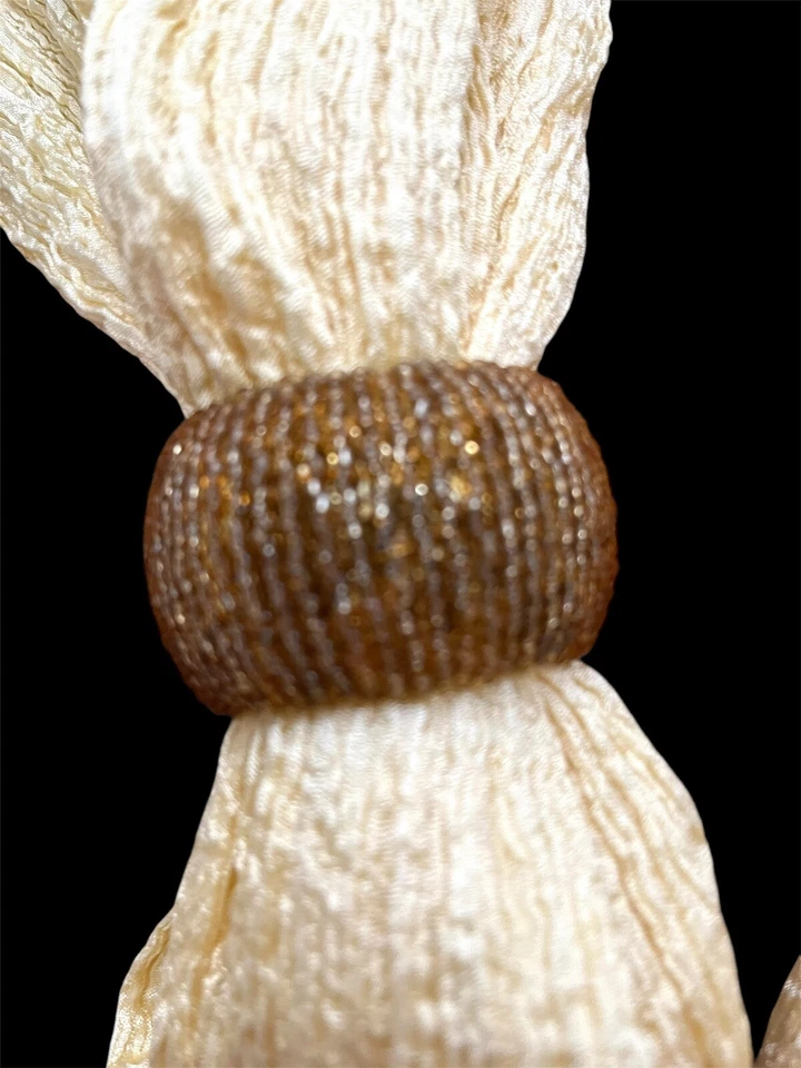 VTG Dinner Napkins Yellow With Napkin Rings Gold Sparkly Set 4 - Image 4 of 4