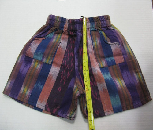 GUATEMALAN VINTAGE WOVEN KIDS SHORTS NEW OLD STOCK WITH TWO POCKETS MULTICOL - Picture 2 of 3