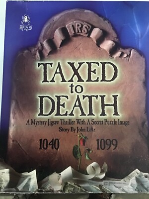 Bepuzzled - Taxed to Death Mystery Jigsaw Puzzle with a secret image 1000 piece.