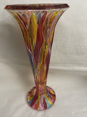 Vintage Due Zeta Venezia Murano Rainbow Vase 7 3/4   Tall , Rare To Find
