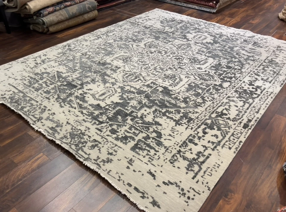 Alfombra rosa de transición fina genuina anudada a mano de seda y lana 8x10’4,107 Foto 3 de 4