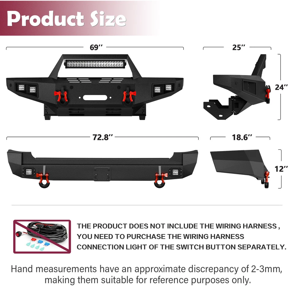 For 07-2014 Toyota FJ Cruiser 1st Gen Front /Rear Bumper W/ LED Lights & D-rings Foto 4 de 4