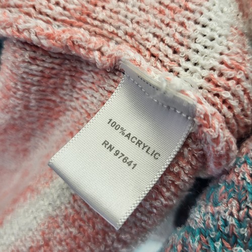 J Jill Cardigan Knit Sweater Womens Medium Pink Teal Blue Striped Pockets - Picture 15 of 18