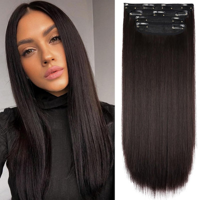 Dark Brown Hair Extensions Straight Clip in Hair Extensions Clip Ins - Soft and 