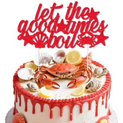 Let the Good Times Boil Cake Topper Red Glitter Seafood Theme Decor for Crab ...