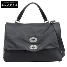 Borsa a tracolla ZANELLATO POSTINA in pelle a 2 vie nera usata dal Giappone