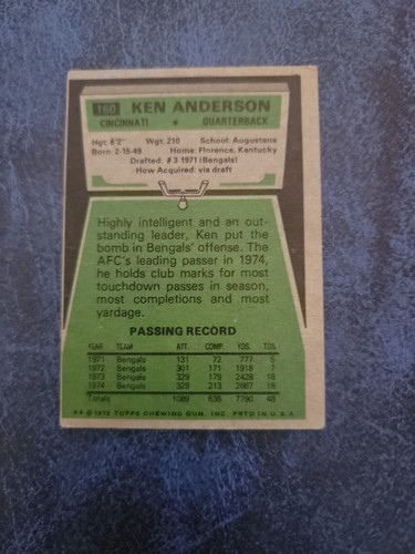 1975 Topps - Ken Anderson #160 - 第 2/2 張圖片