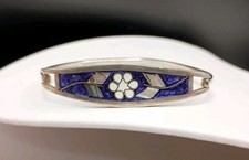 Vintage Hecho En Mexico Alpaca Silver Cuff Bracelet with Crushed Abalone Shell Inlay — listing 4