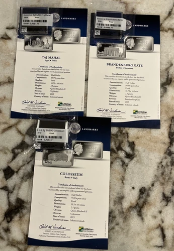 World Landmarks 2019 Solomon Island Silver Proof 2.5g Bars (x3) Littleton