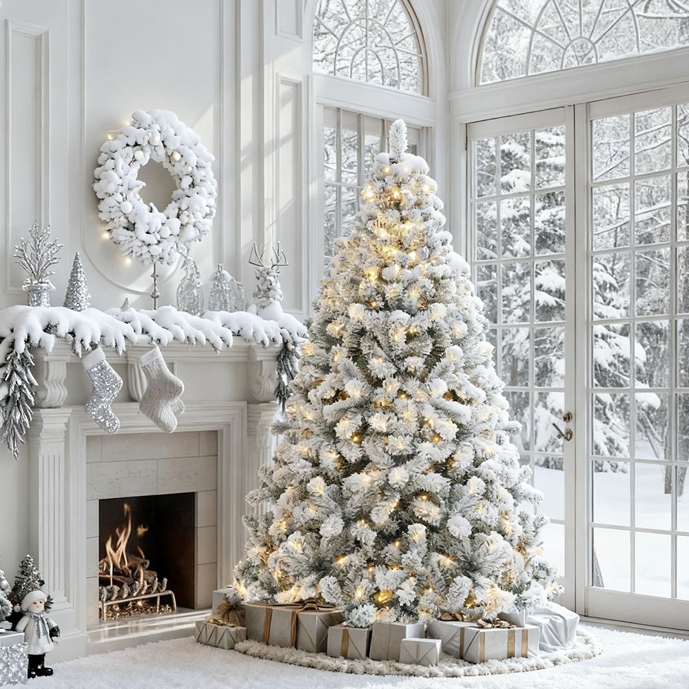 NOVAROOT 6ft Prelit Snow Flocked Artificial Full Christmas Tree with Sturdy Base