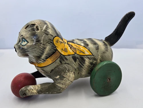 1930’s-1950's MARX Toys Tin Litho Toy Cat W/ Roller Ball