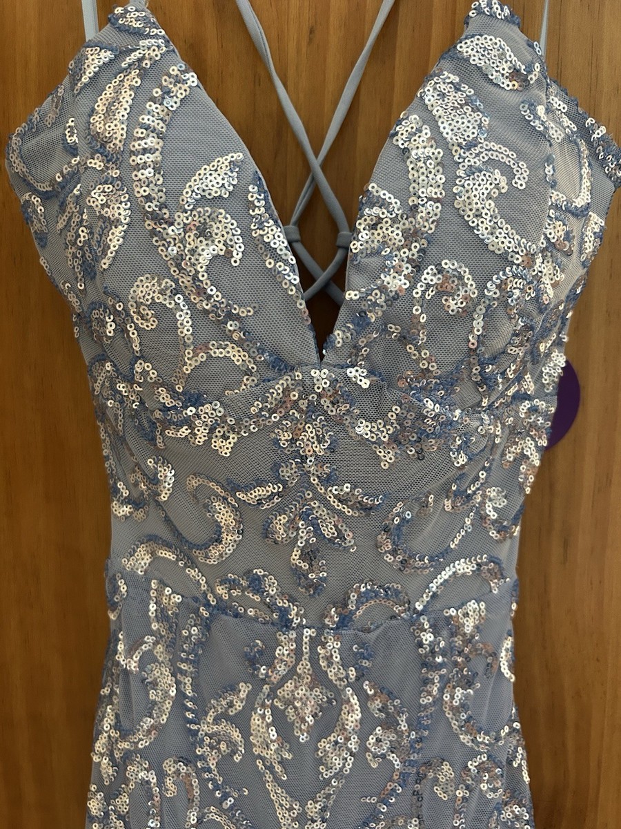 NWT Windsor Bethanie Formal Sequin V-Neck Mermaid Dress Light Blue XS | eBay