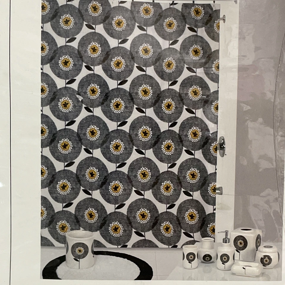 Shower Curtain Skinny laMinx Flower Fields Modern Floral 72×72 White Black New - Image 3 of 4