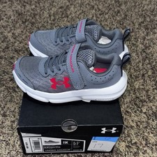 Under Armour Boys 11K BPS Assert 10 AC Gray Red Sneakers Shoes No Tie New