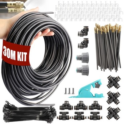 30m Flexible Brass Nozzle Mist Cooling System Quick Connect Garden Spray Hose