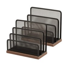 Wooden Desk Mail Organizer, Desktop File Organizer Metal Mesh w... USA Fast Ship