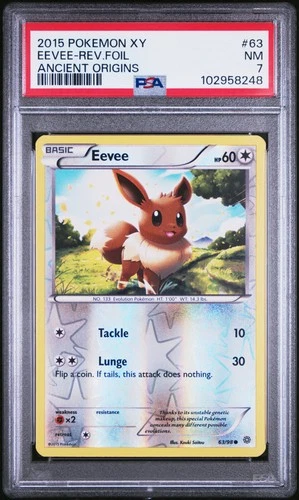 2015 POKEMON XY ANCIENT ORIGINS #63 EEVEE-REVERSE FOIL PSA 7