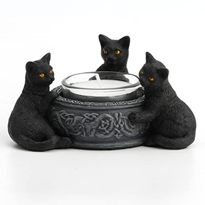 Veronese Design 2 Inch Black Cats Candle Tea Light Holder Resin Hand Painted