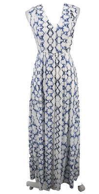 #ad Rebecca Taylor Maxi Dress Women XS White Blue Sleeveless Empire V Neck Long Knit $34.99