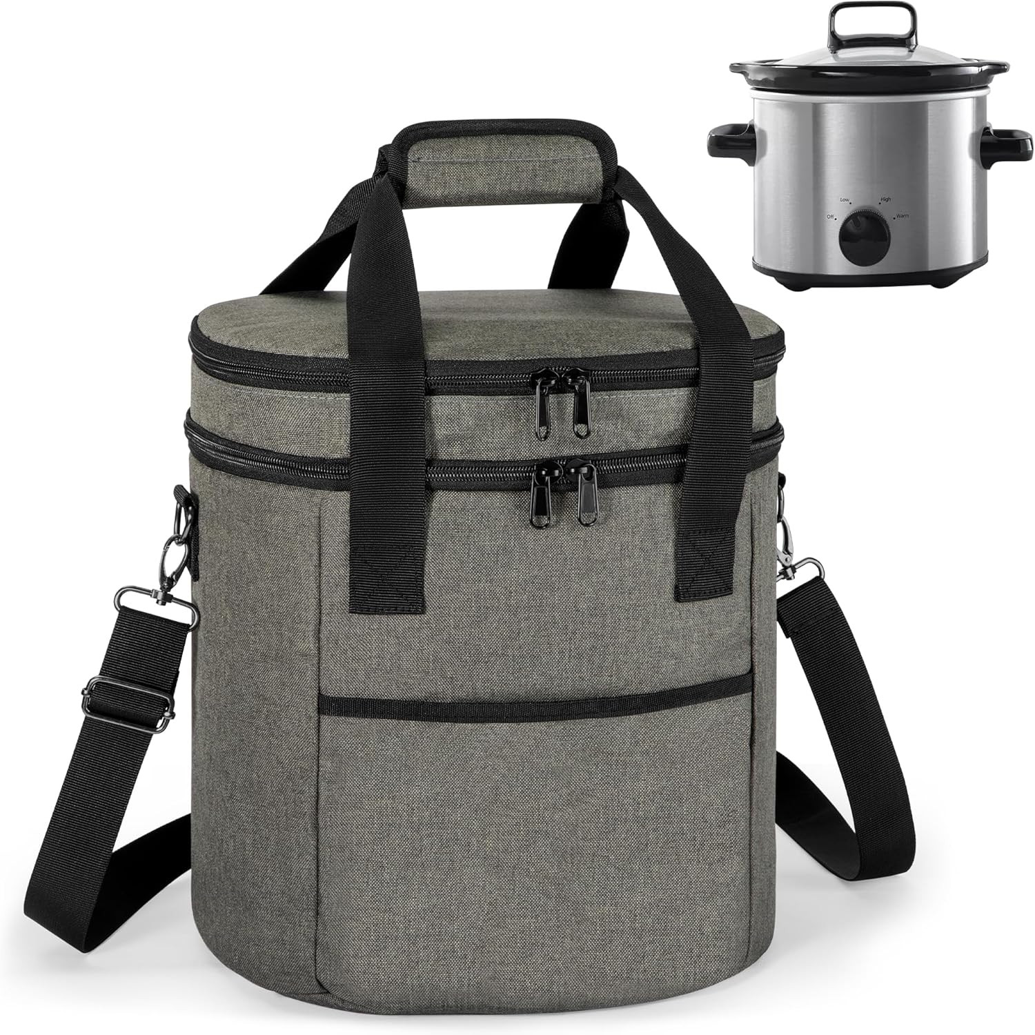 Oval Insulated Slow Cooker Carrying Bag Compatible with 3 Quart Crock-Pot, Doubl