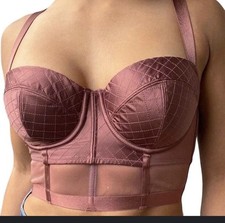 Victoria's Secret Bra Corset 32D Plum Satin Lace Bustier Balconet festival coche
