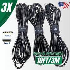 3-Pack 10FT Braided USB C Fast Charging Type-C Data SYNC Charger Cable Cord Lot