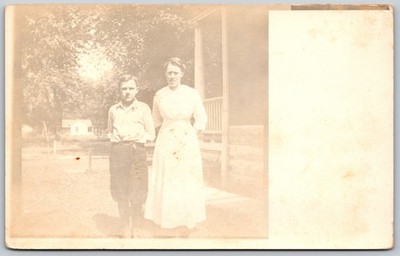 RPPC 1907 Woman and Boy Porch Scene Edwardian Dress ANTIQUE Postcard 10092