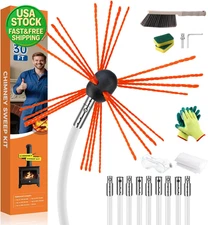 30ft Chimney Sweep Cleaning Kit Flexible Rods Strong Brush Fireplace Tool System