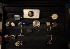 VINTAGE MIESZANE ZESTAWY MĘSKICH SPINKI DO KRAWATÓW POJEDYNCZE LINKI DO MANKIETÓW DYMNY TOPAZ, LABRADORYT  