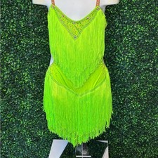 Neon Green Fringe Kids Dance Costume perfect for Solos or a Trio
