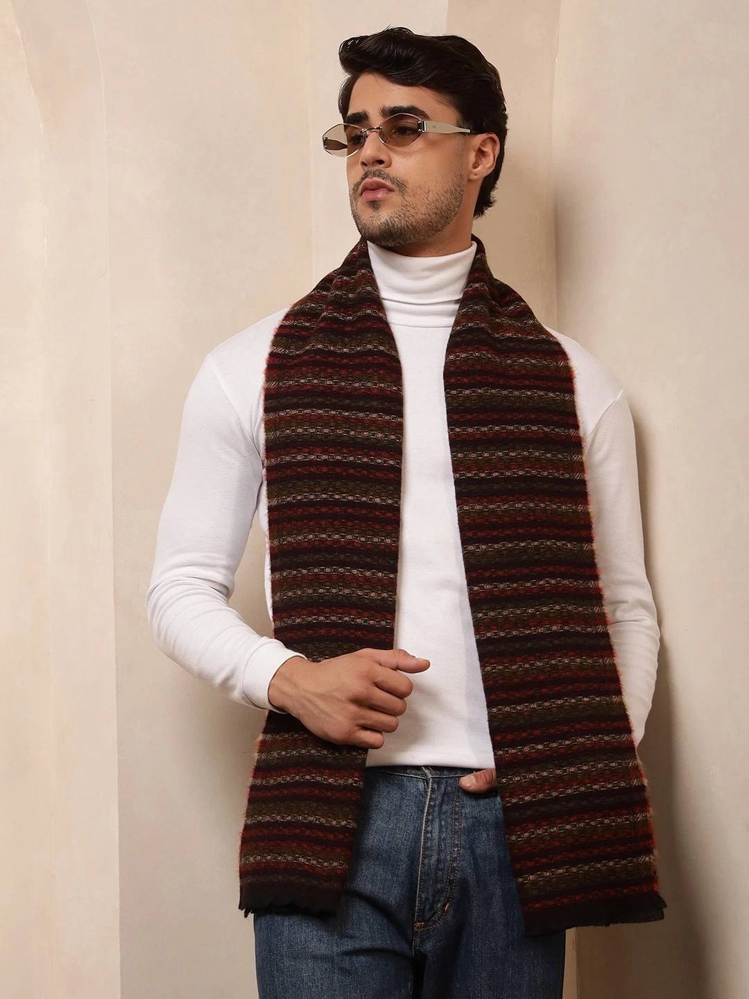 Mens Winter Warm Hand Knitted CASHMERE Scarf Scarves Brown Wool Scarves Wrap